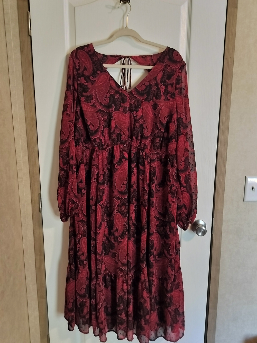 Torrid Red Paisley Swiss Dot Long Sleeve Maxi Dress - Size 2
